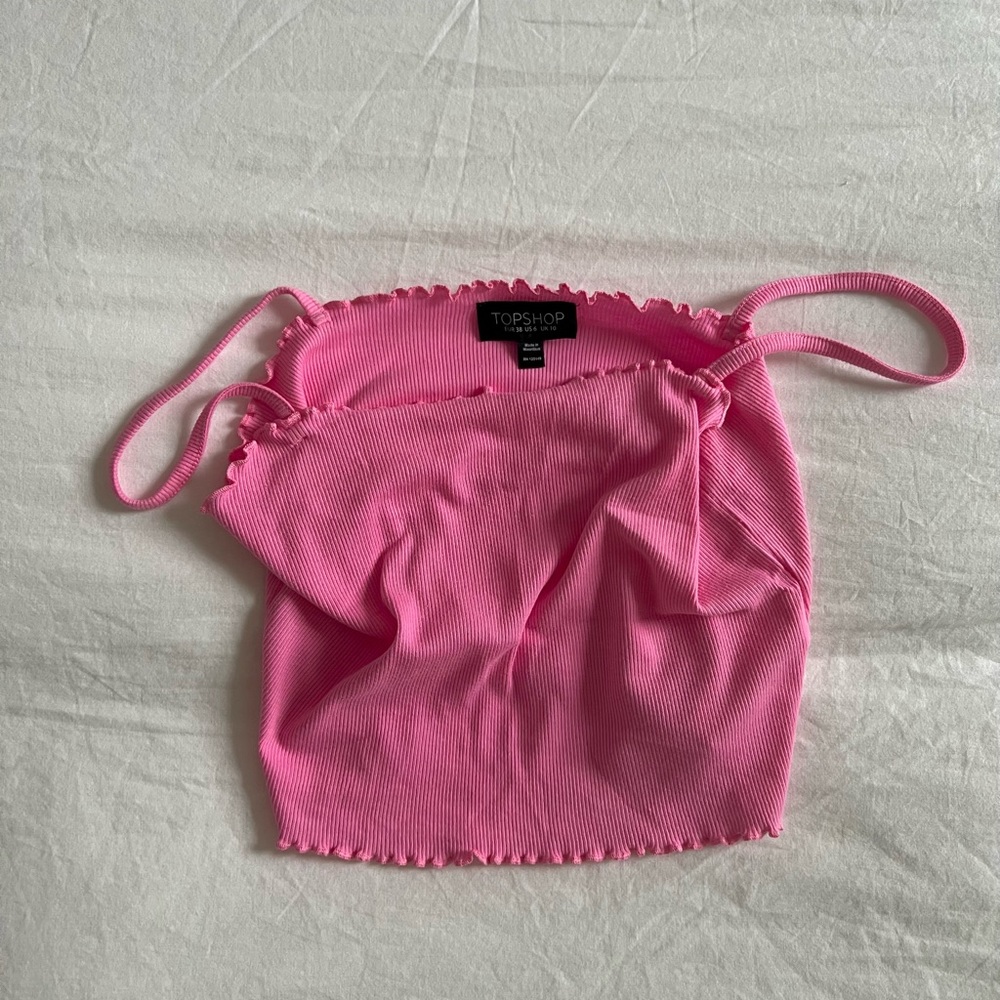 Topshop pink lettuce edge cropped tank top